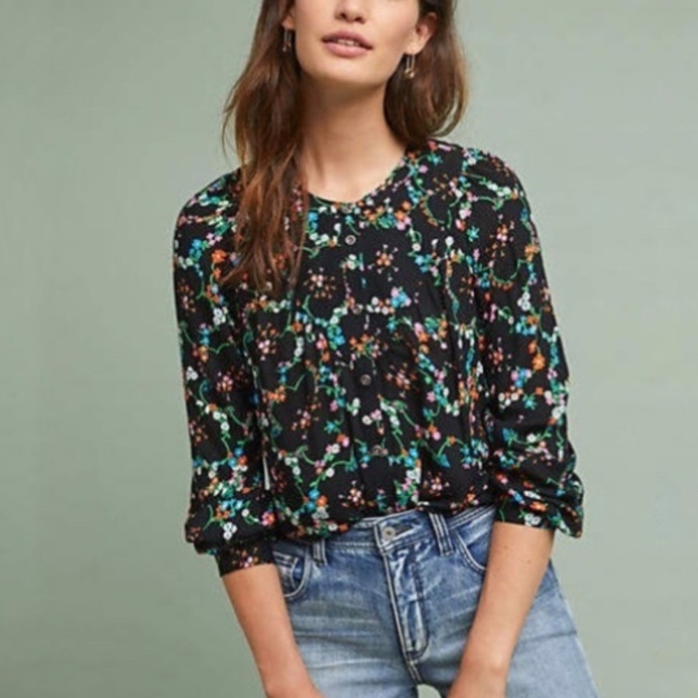ANTHRO Maeve Avignon Floral Button Down Shirt Sz Medium